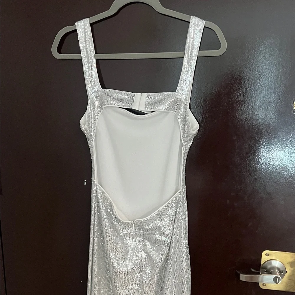 Boutique Silver Sequin Gown Medium - Picture 2 of 3